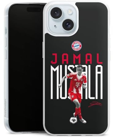 Slim Case kompatibel mit Apple iPhone 15 Silikon Handyhülle transparent Hülle extra dünn FC Bayern München Jamal Musiala Offizielles Lizenzprodukt