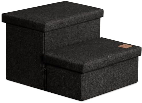 Love's cabin Dog Stairs for High Bed, Foldable Pet Stairs for Small Medium or Large Dogs Puppy with Storage for Bed or Couch, Cat Dog Steps Ramp with Zip up to 200 lbs, Black, 2 Steps