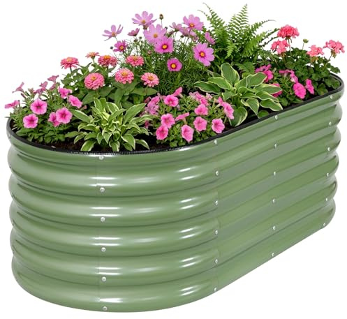 INNO STAGE Jardinière surélevée zinguée pour l'extérieur, jardinières pour jardinage, bac à plantes en métal, jardinière en acier, kit avec gants pour légumes, fleurs, herbes