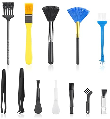 Lot de 12 brosses de nettoyage antistatiques - Kit de nettoyage portable avec pince à épiler - En nylon - Pour clavier d'ordinateur portable - Petite brosse de nettoyage pour ordinateur, carte mère