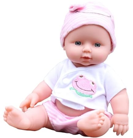 Perfeclan 30 cm Hellhäutige WeichkörperSpielzeugpuppe Afrikanische Neugeborene SpielzeugSpielzeugpuppe BabySpielzeugpuppe mit Kleidung, Babypuppe mit Schlafaugen für Kinder ab 3 Jahren, Rosa Frosch