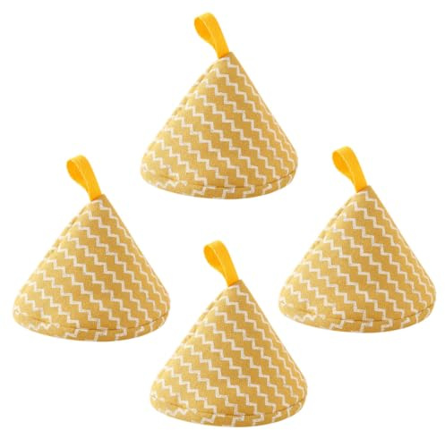 Presine da Cucina Triangolari 4 Pezzi Gialle in Poliestere Cotone | Cucinare e Cuocere al Forno, Manici per Pentole Vecchie, Cordino Appeso