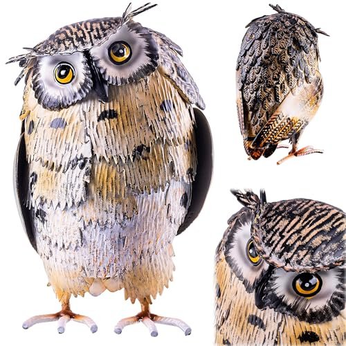 KADAX Eule Figur 22 cm, Gartenfigur aus pulverbeschichtetem Stahl, Dekofigur für Garten, Gartenstatuen, Metall Gartendeko, handbemalte Tierfigur, Dekofiguren