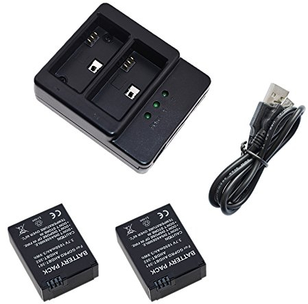 Suptig Batteria (confezione da 2) e caricatore Daul per Gopro HERO3 Gopro HERO3 + e Gopro AHDBT 301 AHDBT 302