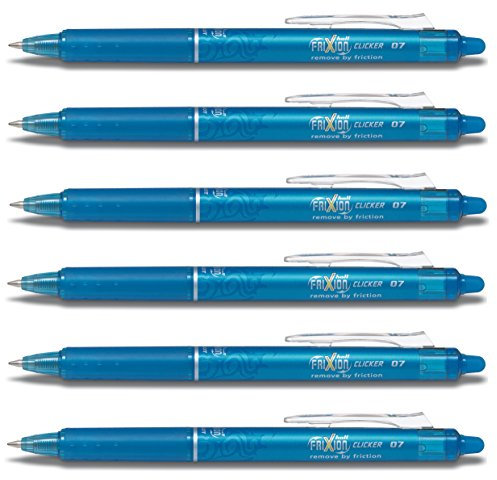 Pilot Frixion Clicker Feiner Tintenroller | versenkbare Spitze | Strichstärke 0,7 mm (medium) (6er Pack, hellblau)
