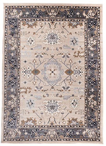 Carpeto Rugs Traditioneller Klassischer Teppich für Ihre Wohnzimmer - Grau Beige - Perser Orientalisches Muster - Ornamente Kelim - Top Qualität Pflegeleicht AYLA 200 x 300 cm Groß