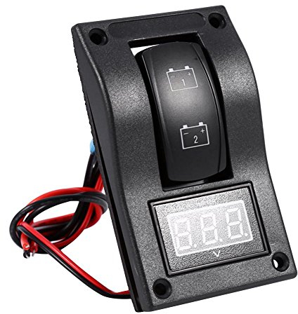 Keenso Boot Wippschalter Panel, Auto 12V 4P Dual Batterie Kippschalter Schalttafel mit LED Voltmeter für Marine, Cockpit, Caravan, LKW