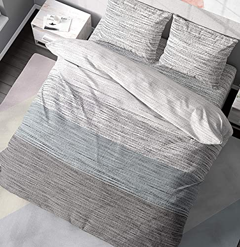 DILIOS Premium Bettwäsche 155x200 100% Baumwolle Atmungsaktive, Renforcé, mit Reißverschluss, Grau/Hellblau, 2-teilig, Bettwäsche-Set, Bettbezug + Kissenbezug 80x80