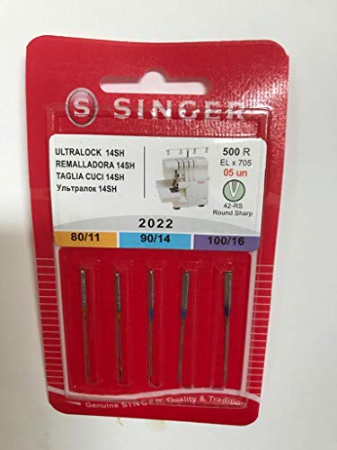 5 Original Singer Overlock (Ultralock 14SH EL x705) Nähmaschinennadeln 2022 Stärke 80/11, 90/14, 100/16