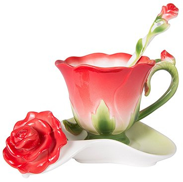 XOSHX 3D Rose Forme,Tasse à café en céramique,Bone Chine Service à Thé Café,Tasse café Design,Cadeau Unique personnalisé,avec Cuillère-150ml