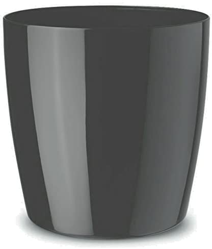 Floralo Teramo Übertopf 30cm Durchmesser x 29cm hoch anthrazit, glänzend, in den Boden eingelassene Rollen, silber, grau
