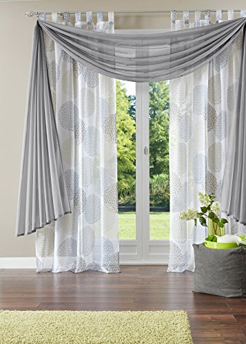 Yaland Voile Transparenter Freihandbogen einfarbig Uni Querbehang Wohnzimmer Gardinenschals (BxH 140x400, grau) 1 Stück