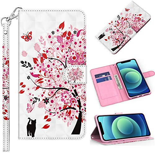 GLANDOTU Apple iPhone 7 /6s /6/8 /SE 2022/SE 2020 Case Flip Wallet PU Leather Cover with Magnetic Button Standing Funstion Full-Body Protective Phone Cases - Tree Cat