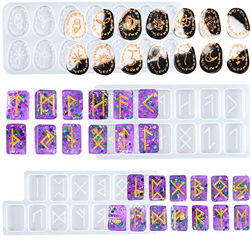 Sorcière Runes Pierre Silicone Moule Résine Époxy Moulage Silicone Moules Sorcellerie Bijoux Moulage Ensemble 39-Cavity