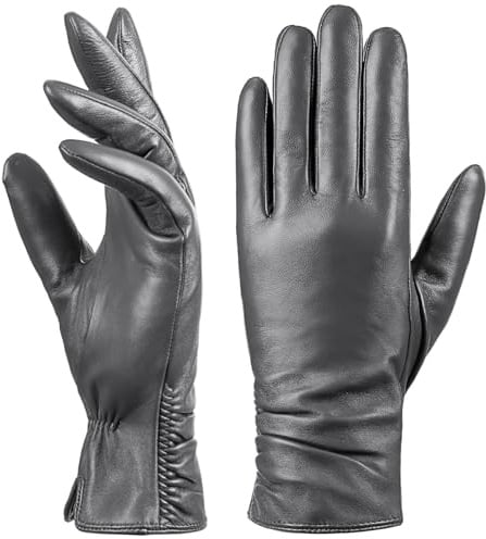 Damen Winter-Lederhandschuhe mit Touchscreen Text, warmes Lammfell, 100% reines echtes Leder