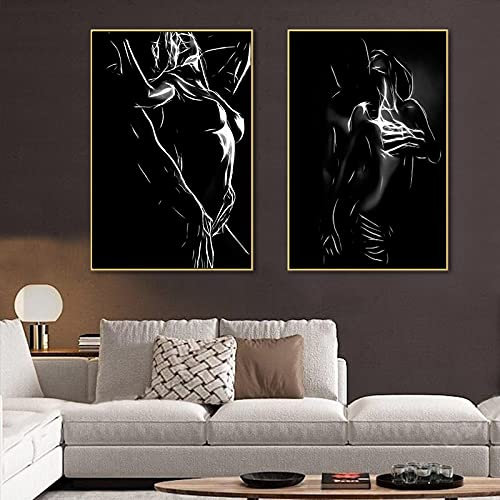 Yuefa Art Art mural affiche impression couple noir et blanc toile peinture corps femmes homme mur photo pour chambre décor à la maison Cuadros 50x75cm (20x30in) x2 sans cadre