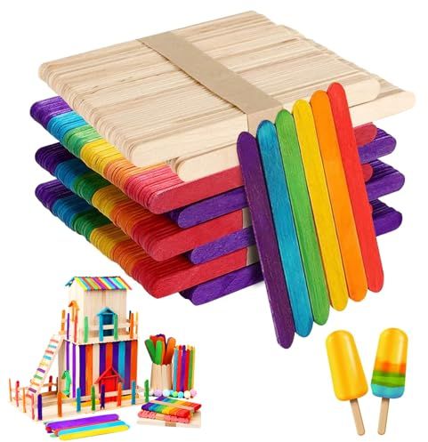 Holzstäbchen Eisstiele Holz, 400 Stück Bunt Natur Holzstäbchen, Holzstäbe Zum Basteln, Eisstiele au Sholz, Bunte Holzstäbchen, Holzstäbe Holzspatel Zum Basteln, Holzstäbchen für Basteln DIY Handwerk