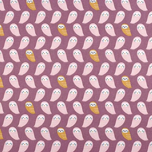 1 m | Baumwollstoff/Leinen 150 cm Breite 100% Baumwolle - lila Hintergrund mit Eulen (1)