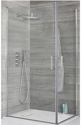 MILANO Chrome Corner Hinged Door Shower Enclosure White Tray 900 x 900mm