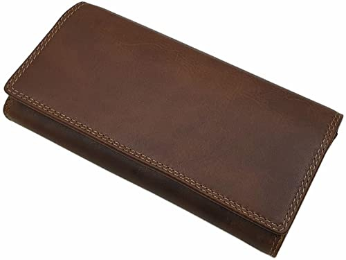 Große Rindleder Damen Geldbörse mit RFID & NFC Schutz (Cognac) | Ohne Motiv, Geldbeutel, Portemonnaie, Geldtasche