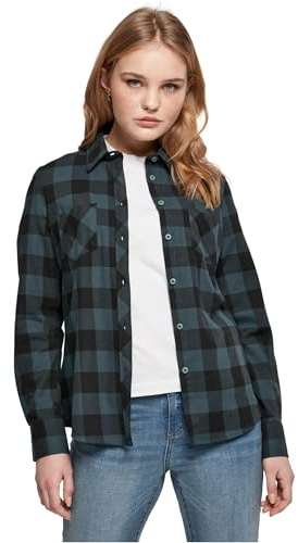 Urban Classics Ladies Turnup Checked Flanell Shirt, Camisa Mujer, Azul/Negro (Dark Blue/Black), XXL
