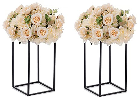 Inweder Black Tall Plant Stand: 15.8in, With Metal Panel, Packs of 2 | Columnar Cube Shape, Easy to Assembly, Flowers Cakes Drinks Display Table Centerpieces for Wedding Party Event