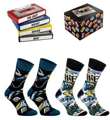 Rainbow Socks - Hip-Hop Music Box Socks - 2 Paires De Chaussettes Dans Cassette Magnetophone - Un Cadeau Pour Un Fan De Musique Hip-Hop - Gadget Musical Pour Elle Et Pour Lui-Taille 47-50