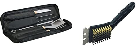 Campingaz 205829 Set d'Ustensiles 4 Pièces en Sacoche & Cepillo Plástico 2 en 1 2000032607 Noir 21.5 x 7 x 5 cm