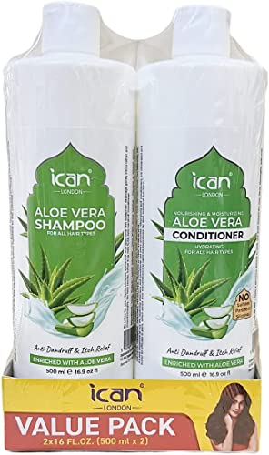 ican London Aloe Vera Anti Dandruff, Itch Relief Shampoo & sulfate free Hydrating conditioner Sets 500ml x 2