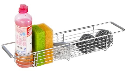 Einziehbares Spülbecken-Abflussgestell, 304 Edelstahl erweiterbares Spülbecken-Aufbewahrungsregal, Seifenregal, atmungsaktive Entwässerung, Abtropfgitter (verstellbarer Abstand 35.6 cm-45.7 cm)