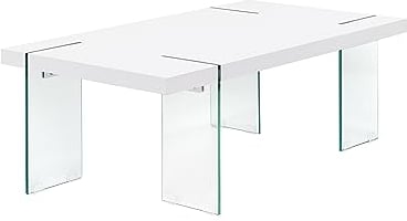 MOG CASA - Mesa de Centro NOWA con Soporte de Cristal y Tablero de Madera Blanca 120 x 70 x 45 cm para el salón con Estilo Moderno