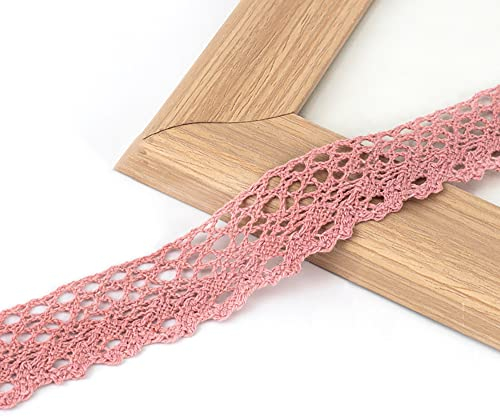 Vintage Spitzenband Borte aus Baumwolle Dekoband Zierband Spitzenstoff Spitzenborte Häkel-Borte für Nähen Handwerk Weihnachtsdekoration Hochzeit Vorhang Deko Scrapbooking Geschenkbox Rosa 3cmx10m