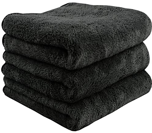 HIDMD Asciugamani in microfibra per asciugare l'auto, grandi panni assorbenti per la pulizia dell'auto, in peluche, spessi, asciugamani 380 g/m² 40 cm x 60 cm confezione da 3 pezzi nero