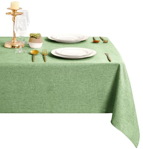 DWCN Grün Tischdecke Weihnachten Leinenoptik Abwaschbar Tischwäsche Wasserabweisend Tischtuch für Esszimmer, Garten, Party, Hochzeiten oder Haushalt,135x180cm