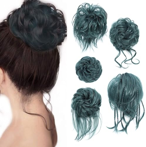 MNMNM 5/Pack Haarteil Mit Gummiband, Groß Dutt Haarteil, Gewellt Natürlich Kunsthaar Haargummi Damen Mit Haaren Hochsteckfrisuren Haarverlängerung, Messy Bun Haarteile (5 Stück/Packung) (Dark Blue)