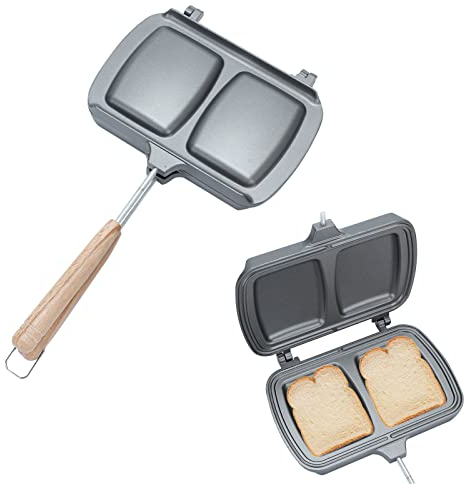 Doppelseitige Bratpfanne, Grillpfanne mit Antihaftbeschichtung, Antihaftbeschichtete Pfanne Doppelseitig mit Griff, Toastpfanne für Gas oder Holzkohlegrills (Typ 2)