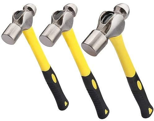 Set di 3 martelli per dolore a sfera, 16 once+24 once+907,2 g, martello in lamiera, martello a penna a sfera con testa in acciaio forgiato e manico in gomma, da GENHAKON.