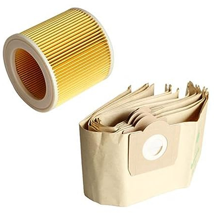 5 x Staubbeutel, 1 x Filter, kompatibel mit Kärcher WD3 Premium WD 3.300 M WD 3.200 WD3.500 P 6.959–130 Staubsauger