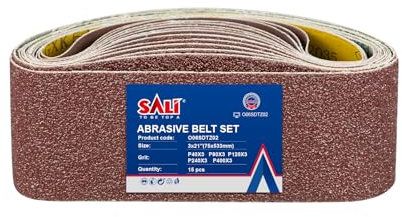 SALI Schleifbänder 15 Stück 75x533mm Schleifband Set Mixpack (je 3 x Korn 40/80/120/240/400) Bandschleifpapier für Bandschleifer Schleifmaschine zum Holz Metall Schleifen,Feilen,Schärfen und Entrosten