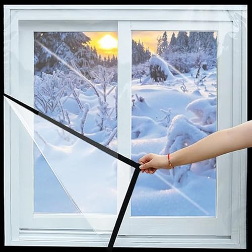 Fenster-Isolations-Kit, Winter-Fenster-Thermo-Folie, Fenster-Plastik für die Überwinterung, isolierte Fenster-Folie, Winter-Fenster-Dichtungs-Kit, anpassbar 115x195cm - Schwarz