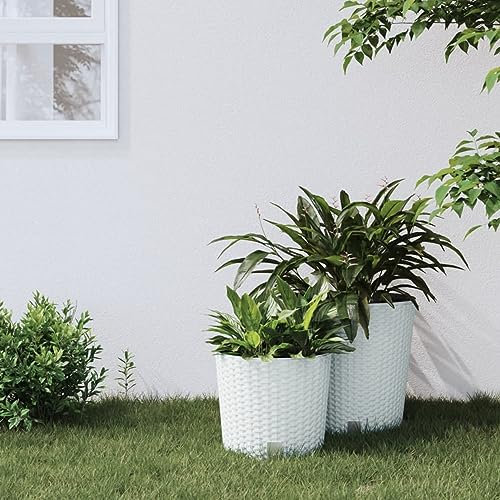 LAPOOH Jardinière et intérieur Amovible Blanc 15/15,3 L rotin PP,Jardiniere sur Pieds,Bac avec Treillis,Jardiniere Terrasse