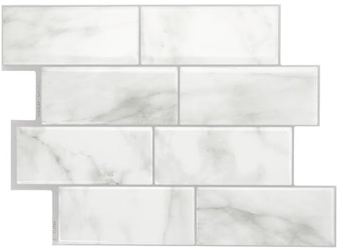 Smart Tiles Klebefliesen Küche und Bad – Metro Weiß/Grau, Fliesenaufkleber 3D, Küchenrückwand Selbstklebend, Wandpaneele, 5 Fliesen (29,36x21,29 cm), Einfach zu Montieren, Wasserfest, Made in Kanada