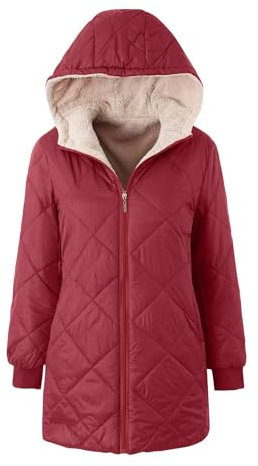 Mantel Damen Herbst Lässig Fashion mit Kapuze Reißverschluss Einfarbig Business Dicker Walkjacken Für Damen Steppjacke Snowboardjacke Damen Jacke Gefüttert Damen 01 Rot L