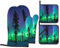 Ofenhandschuhe und Topflappen-Sets, Küchenofenhandschuh und Topflappen, 4 Stück, zum Backen, Grillen, Nordlichter, Aurora Borealis