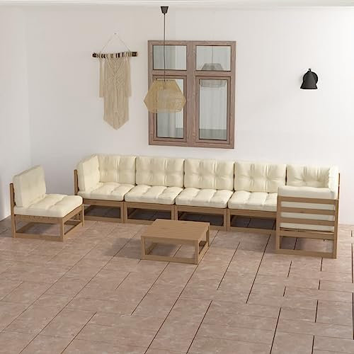 QJBSAVVA 8-TLG Garten-Lounge-Set, Eckbank Küche Gästebett Gartenmöbel Set Gartenbank Geeignet für Café Speisesaal Balkon Strand mit Kissen Massivholz Kiefer
