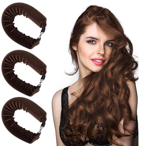 3 Stück Locken Ohne Hitze,Lockenwickler über Nacht,Locken Ohne Hitze für Lange Haare,Hitzefreier Lockenstab für alle Haartypen,DIY Heatless Curls Band Frisurenset für Alle Haartypen (Braun)