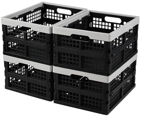 Uumitty 4 x 15 Litre Folding Plastic Stacking Storage Crates Box, Plastic Collapsible Storage Boxes Crate, Multi Use Fruit, Veg, Books