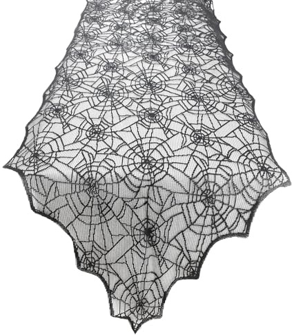 Tischläufer Spinnennetze,Tischläufer Halloween,Tischdeko Halloween Schwarz Spitze Spinnennetz,Halloween Table Tunner,Rechteckige Polyester Spitzen Tischdecke Mit Spinnennetz,Halloween Party Deko