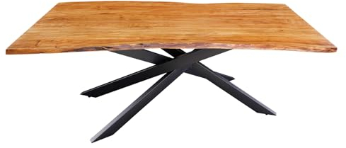 Riess Ambiente Massivholz Esstisch Mammut 200cm Akazie schwarz Metall Baumkante 3,5cm Tischplatte Esszimmertisch Küchentisch Massivholztisch