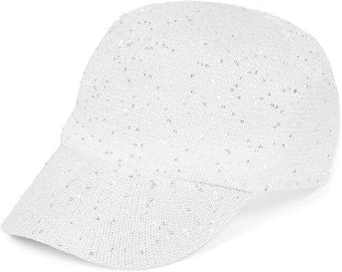 styleBREAKER Damen Sommer Baseball Cap gewebt mit Pailletten | Luftiges Basecap mit Metallschnalle verstellbar | Einfarbige Schildkappe für Strand und Freizeit, Farbe:Weiß